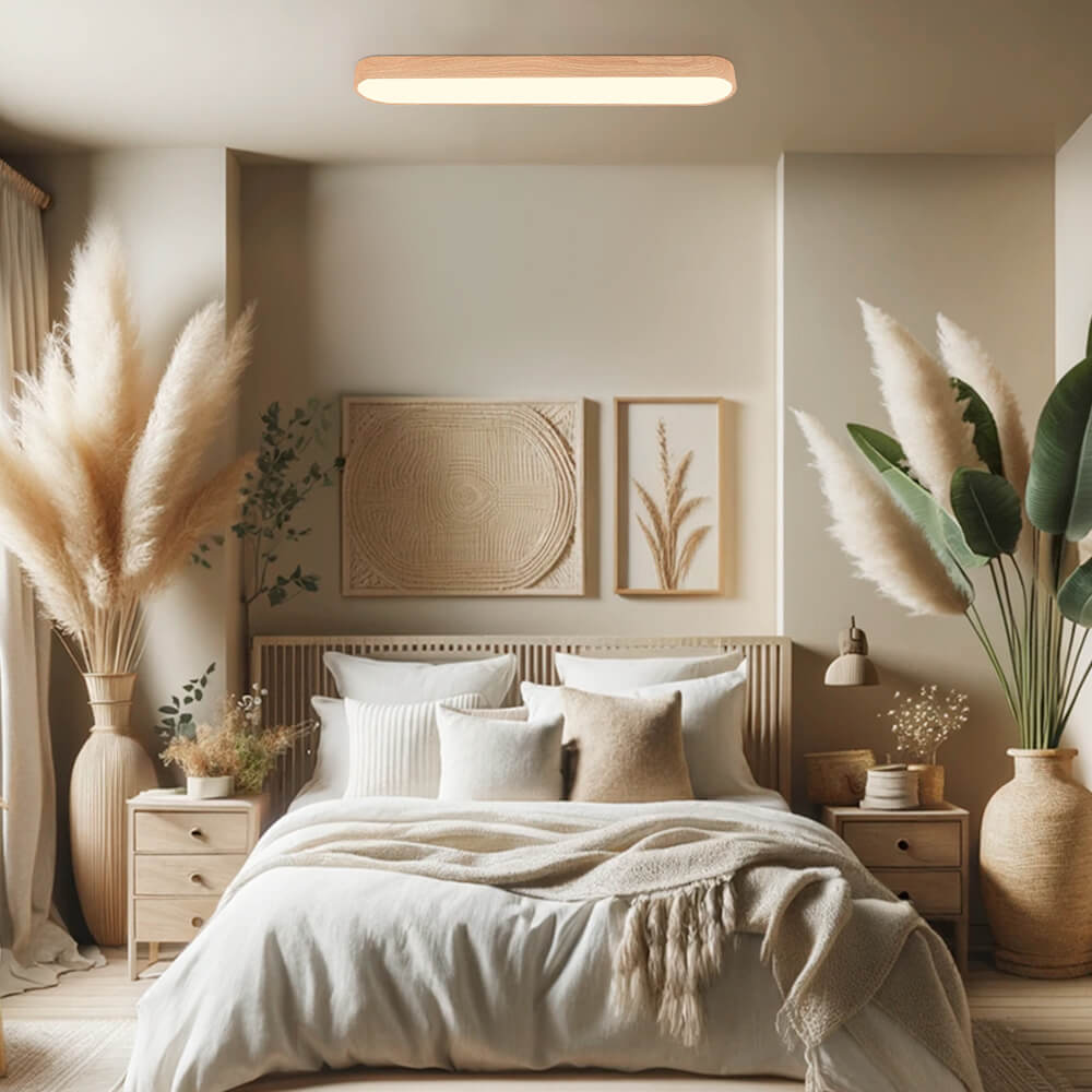 Oval LED Ceiling Light Fixture Wood Grain Metal Finish 26-35 Inch Warm White Cool White Low Profile Flush Mount for Bedroom Living Room | Lonoma