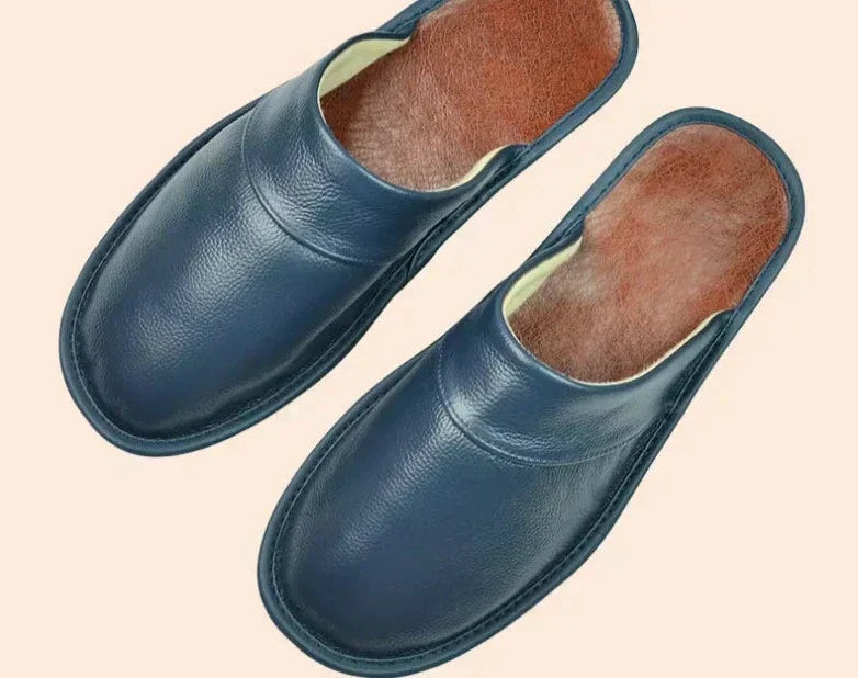 Men's Genuine Leather House Slippers, Soft Indoor Moccasin Slippers for Fall & Winter, Cozy Lightweight Home Shoes for Men | Lonoma