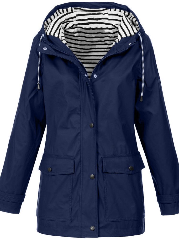 Hooded Rain Jacket Women Water Resistant Windproof Long Coat Lightweight Shell with Zipper Closure for Commuting Travel Everyday Wear | Lonoma