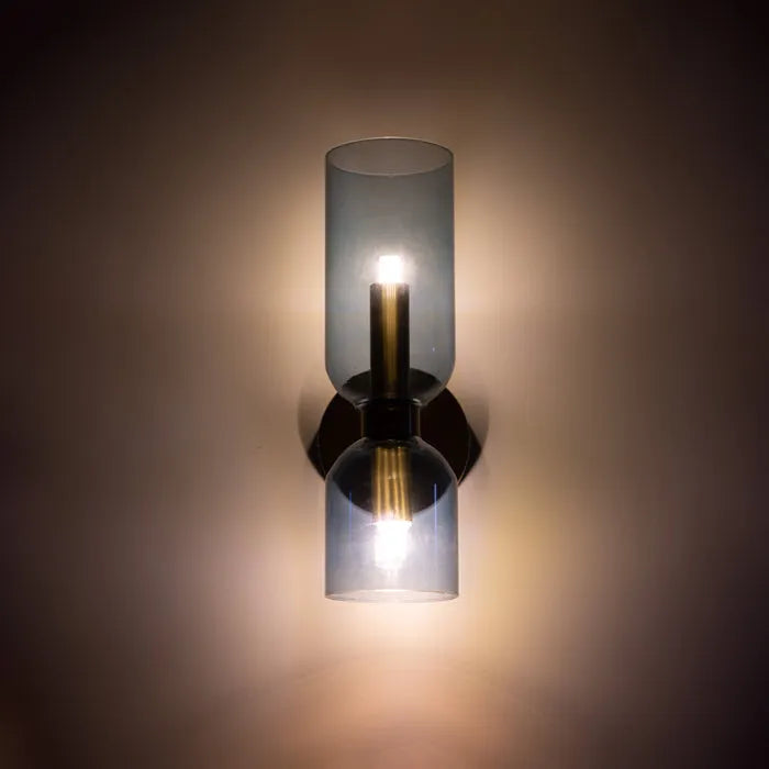 Cylindrical Glass Wall Sconce 2-Light Hardwired Modern Indoor Fixture Metal Frame Blue Gray White for Dining Room Bedroom Hallway Bar E12 | Lonoma