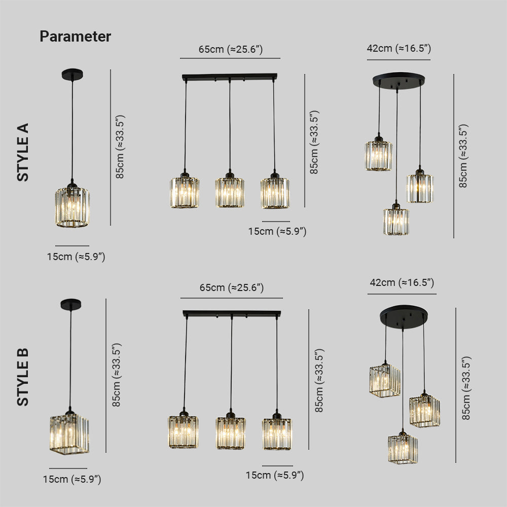 Cylinder Glass Drop Light Fixture with Metal Frame | Adjustable Hanging Height for Kitchen Island and Dining Area | E27 Socket | Lonoma