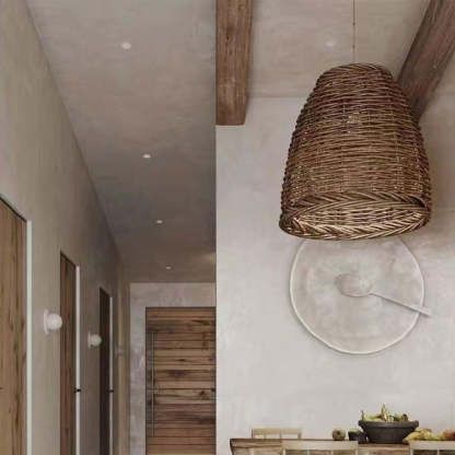 Handwoven Wicker Hanging Lamp with Metal Frame for Bedroom, Dining Room, Entryway | Natural Rattan Ceiling Fixture | Lonoma