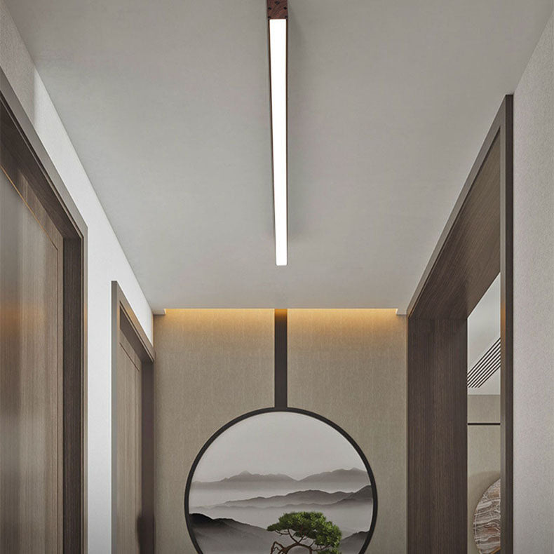 Wood Ceiling Light Linear LED Flush Mount 24 × 47 in Aluminum Frame Integrated Strip for Living Room Bedroom Dining Office Japandi | Lonoma