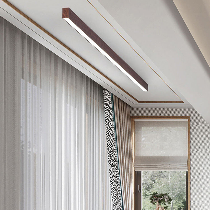 Wood Ceiling Light Linear LED Flush Mount 24 × 47 in Aluminum Frame Integrated Strip for Living Room Bedroom Dining Office Japandi | Lonoma