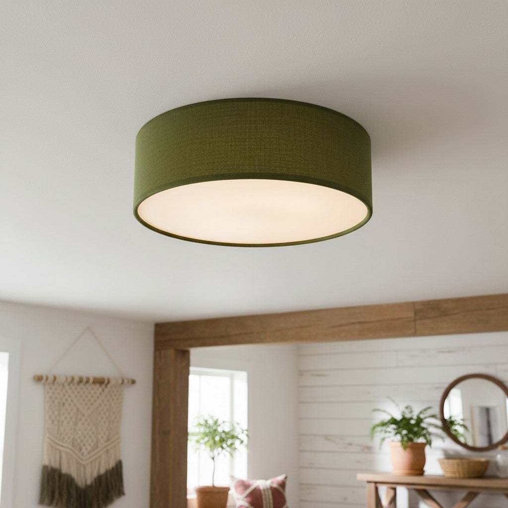 Flush Mount Drum Shade Ceiling Light with Fabric Shade for Entryway, Hallway, Bedroom, Dining Room, Kitchen | Lonoma