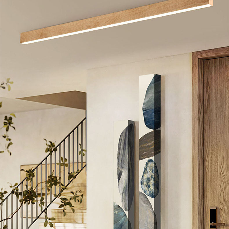 Wood Ceiling Light Linear LED Flush Mount 24 × 47 in Aluminum Frame Integrated Strip for Living Room Bedroom Dining Office Japandi | Lonoma