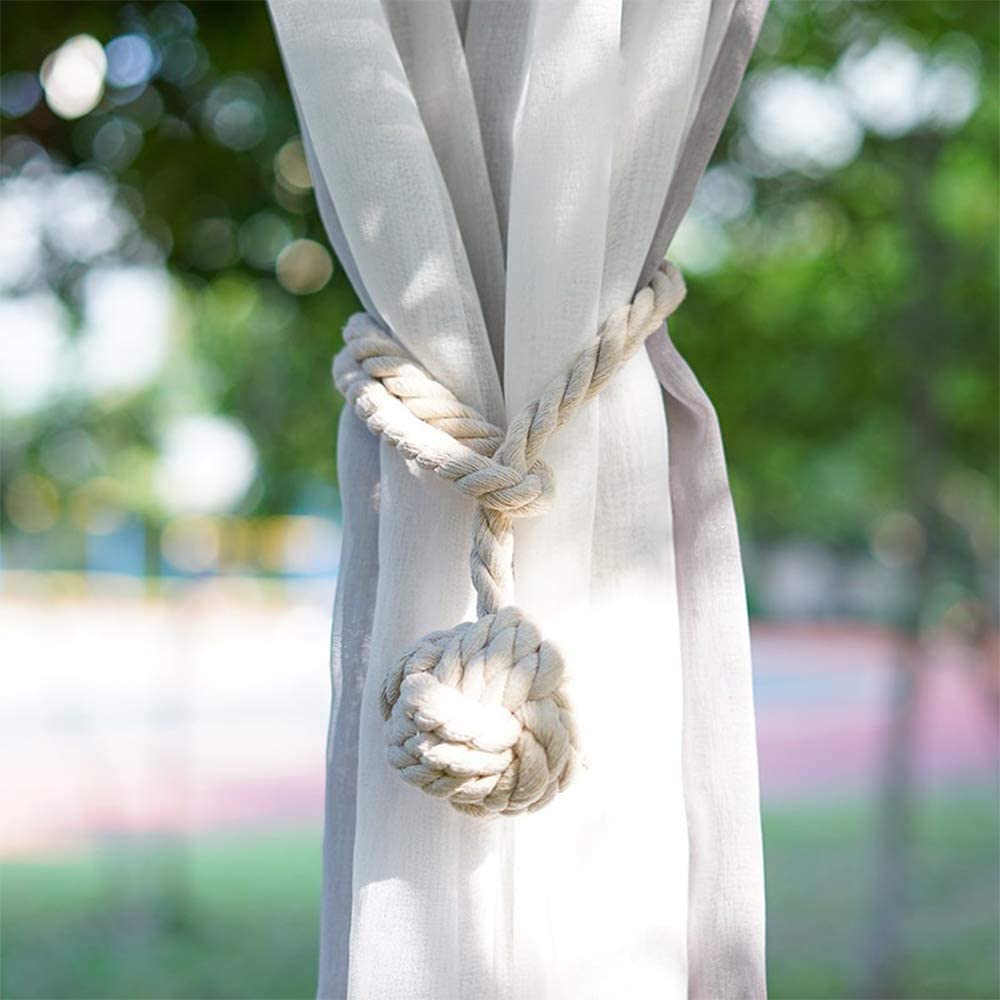 Handwoven Cotton Curtain Tiebacks with Wood Dowel – Boho Macrame Holdbacks for Living Room, Bedroom, Nursery | Natural Woven Drape Holders | Lonoma