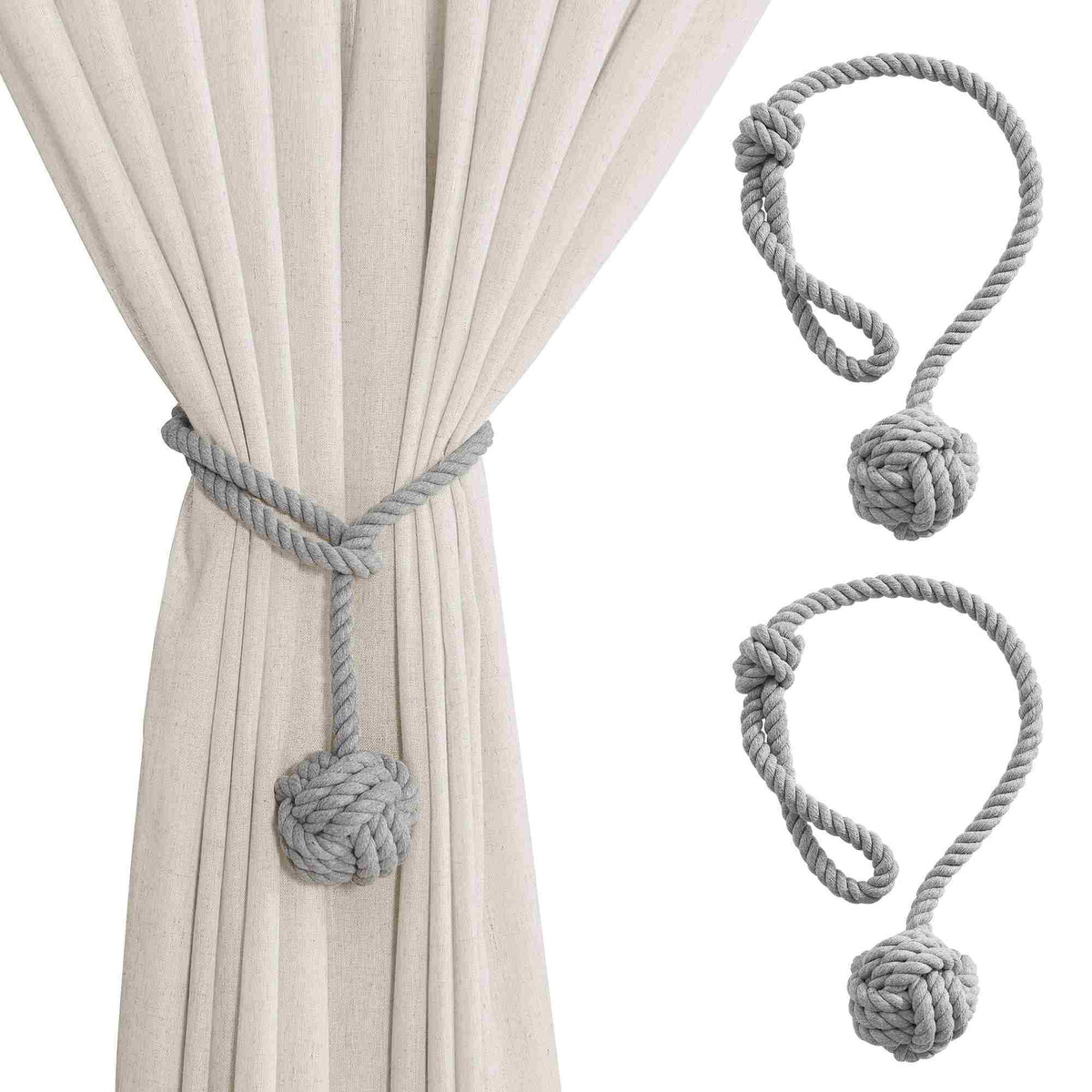 Handwoven Cotton Curtain Tiebacks with Wood Dowel – Boho Macrame Holdbacks for Living Room, Bedroom, Nursery | Natural Woven Drape Holders | Lonoma