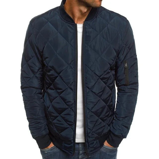 Men's Padded Bomber Jacket with Diamond Quilting for Cold Weather and Everyday Wear | Zip Front Outerwear with Ribbed Trim | Lonoma