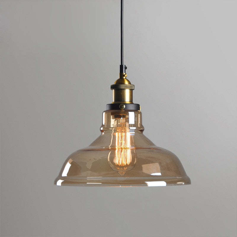 Industrial Glass Shade Hanging Pendant Light Metal Fixture Adjustable Cord Ceiling Lighting for Kitchen Dining Room Bedroom Clear Amber | Lonoma