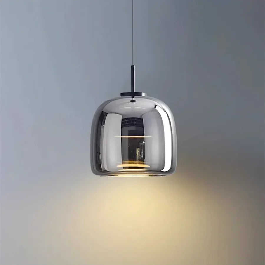 Glass Pendant Light, Adjustable Height Hanging Lamp in Cognac or Smoke Gray for Kitchen Island, Dining Table, Bedroom, Modern Nordic Decor | Lonoma