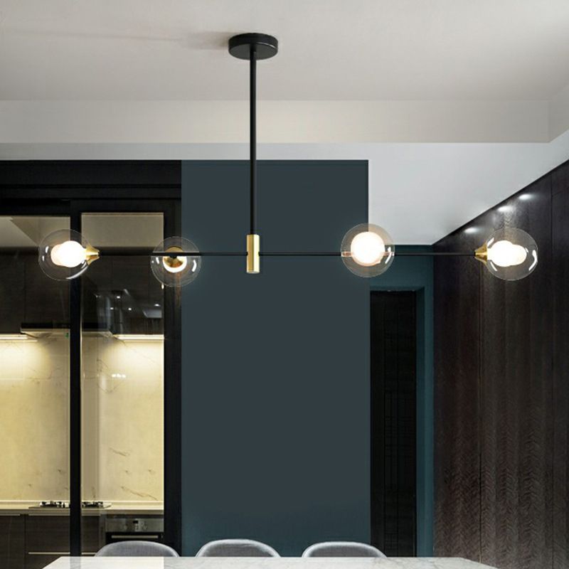 Black Multi-Globe Glass Pendant Light Linear Design Metal Frame G9 Hardwired Ceiling Fixture Adjustable Hanging Indoor Lighting | Lonoma