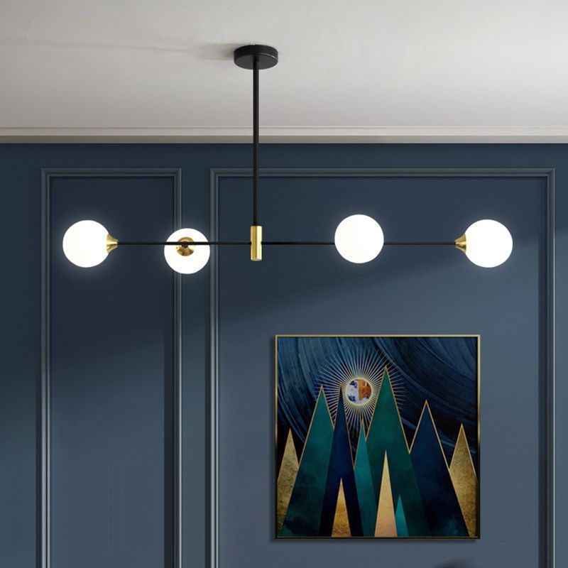 Black Multi-Globe Glass Pendant Light Linear Design Metal Frame G9 Hardwired Ceiling Fixture Adjustable Hanging Indoor Lighting | Lonoma