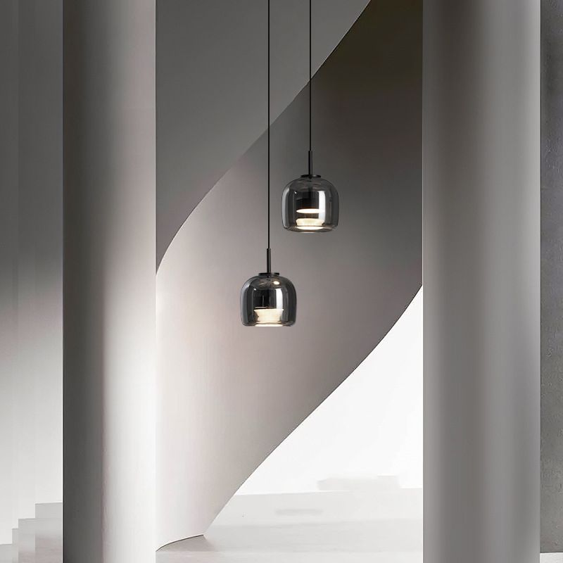 Smoky Gray Glass Pendant Light Single Bulb Adjustable Modern Hanging Fixture for Kitchen Island Dining Room Entryway Bedroom | Lonoma