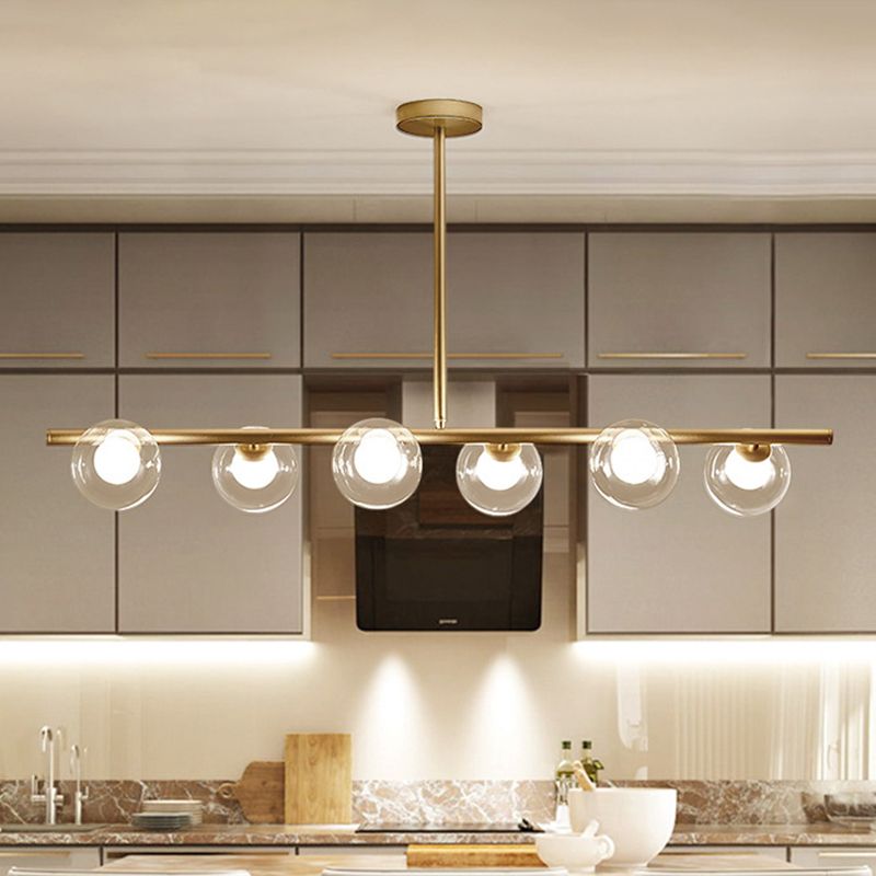 Hanging Island Chandelier Metal Frame Orb Glass Shades 5 or 6 Bulbs Black Gold for Dining Kitchen Living | Lonoma