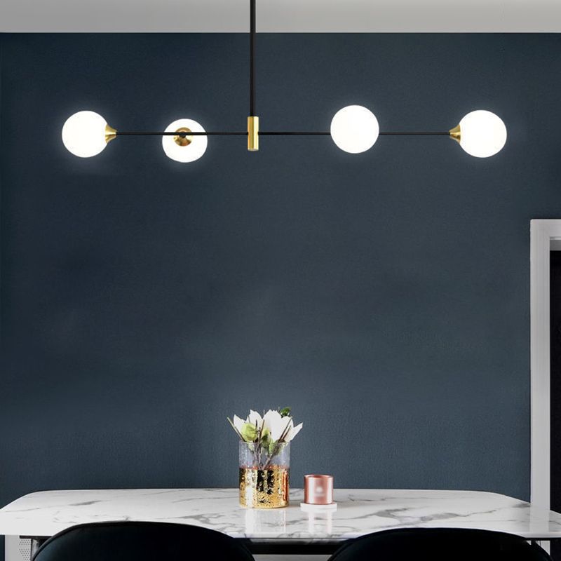 Black Multi-Globe Glass Pendant Light Linear Design Metal Frame G9 Hardwired Ceiling Fixture Adjustable Hanging Indoor Lighting | Lonoma