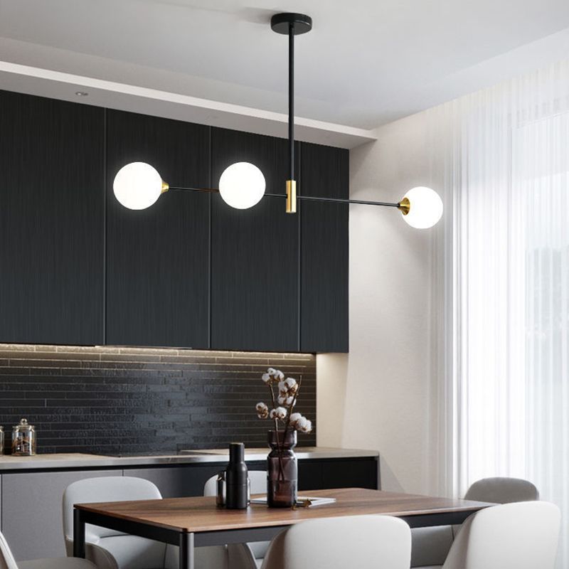 Black Multi-Globe Glass Pendant Light Linear Design Metal Frame G9 Hardwired Ceiling Fixture Adjustable Hanging Indoor Lighting | Lonoma
