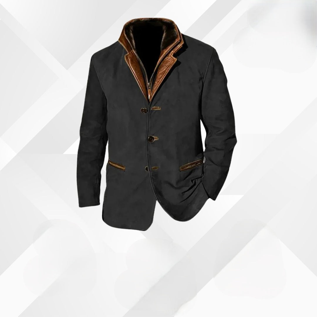 Men's Suede Blazer Jacket Two-Button Sport Coat with Leather Trim Details for Fall | Lonoma