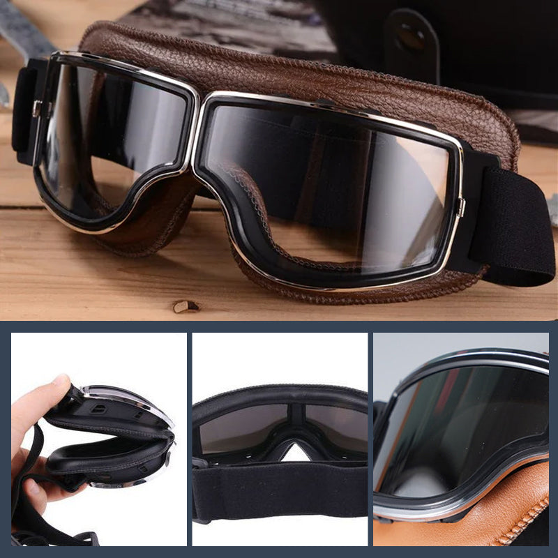 Retro Aviator Riding Goggles with Padded Foam Seal - Fits Over Prescription Glasses - UV Protection for Motorcycles & Outdoor Sports | Lonoma