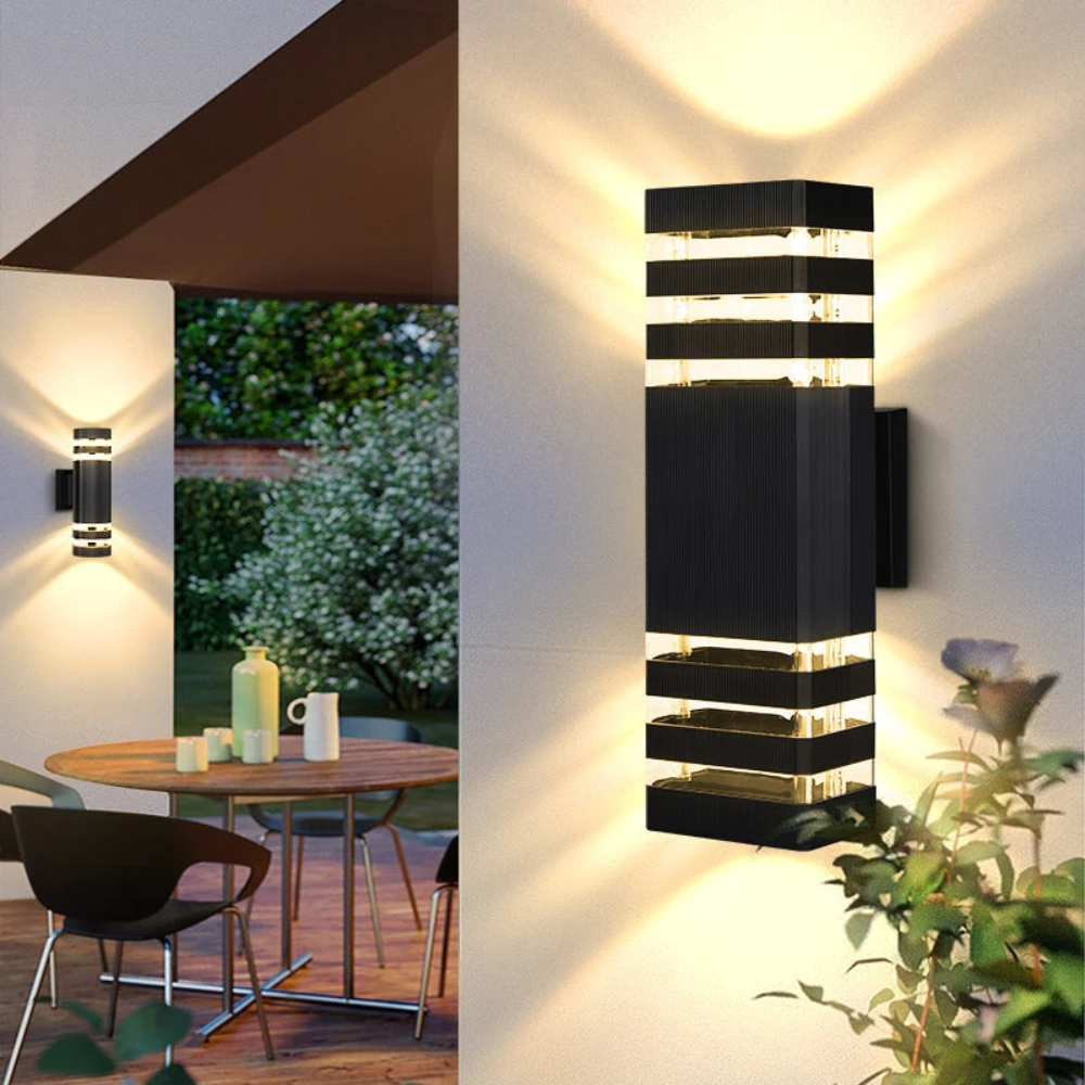 Outdoor Wall Sconce Up Down Light, IP65 Waterproof E27 Black Cylinder Wall Lamp for Porch, Patio, Garage, Entryway & Garden Facade | Lonoma