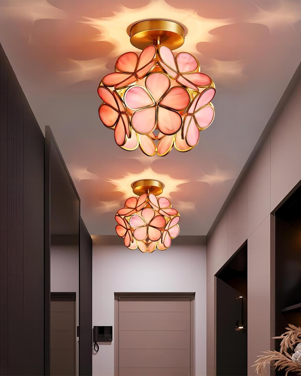 Flower Ceiling Light Flush Mount 8-Inch Gold & Acrylic LED Fixture for Bedroom Hallway Living Room Entry Modern Floral Design | Lonoma