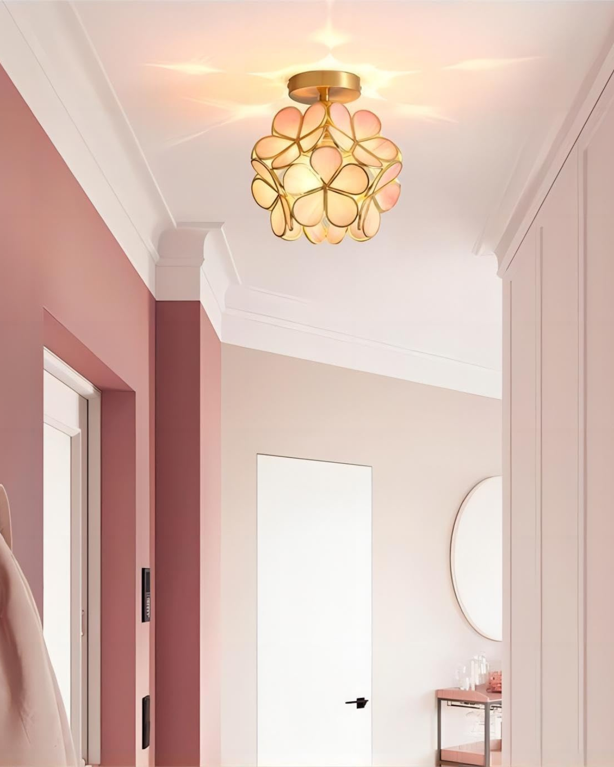 Flower Ceiling Light Flush Mount 8-Inch Gold & Acrylic LED Fixture for Bedroom Hallway Living Room Entry Modern Floral Design | Lonoma