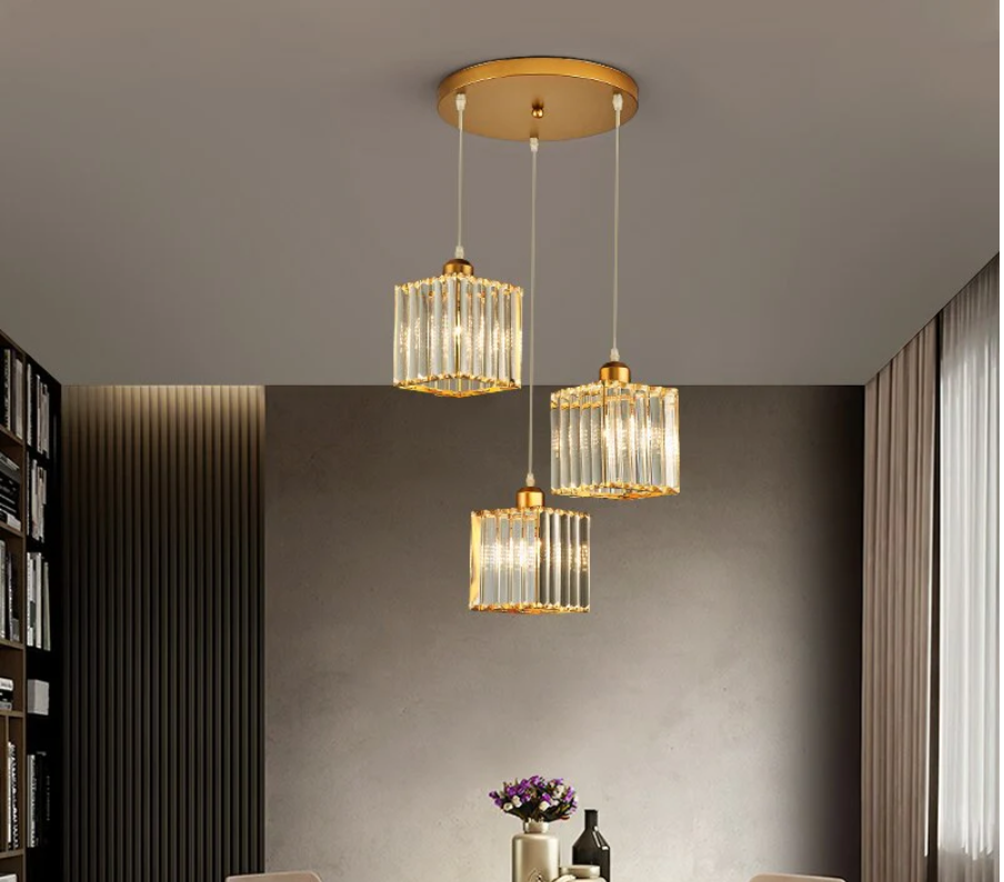 Cylinder Glass Drop Light Fixture with Metal Frame | Adjustable Hanging Height for Kitchen Island and Dining Area | E27 Socket | Lonoma