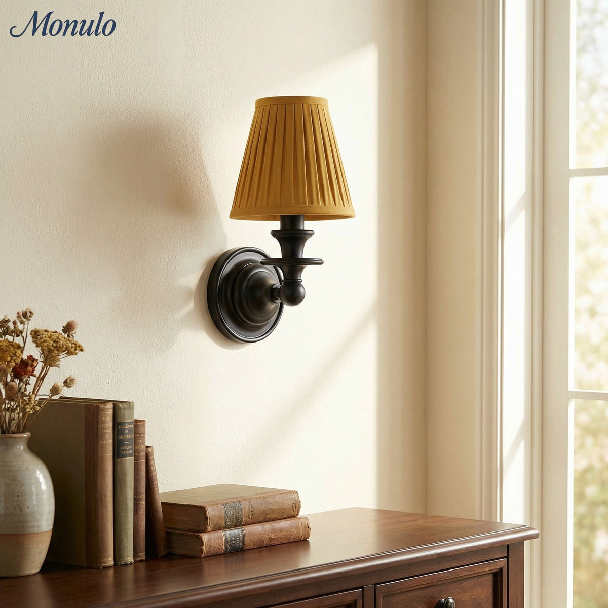 Adjustable Reading Wall Sconce with Fabric Shade & Gooseneck Arm – Wrought Iron Light for Bedroom, Living Room & Hallway | Lonoma