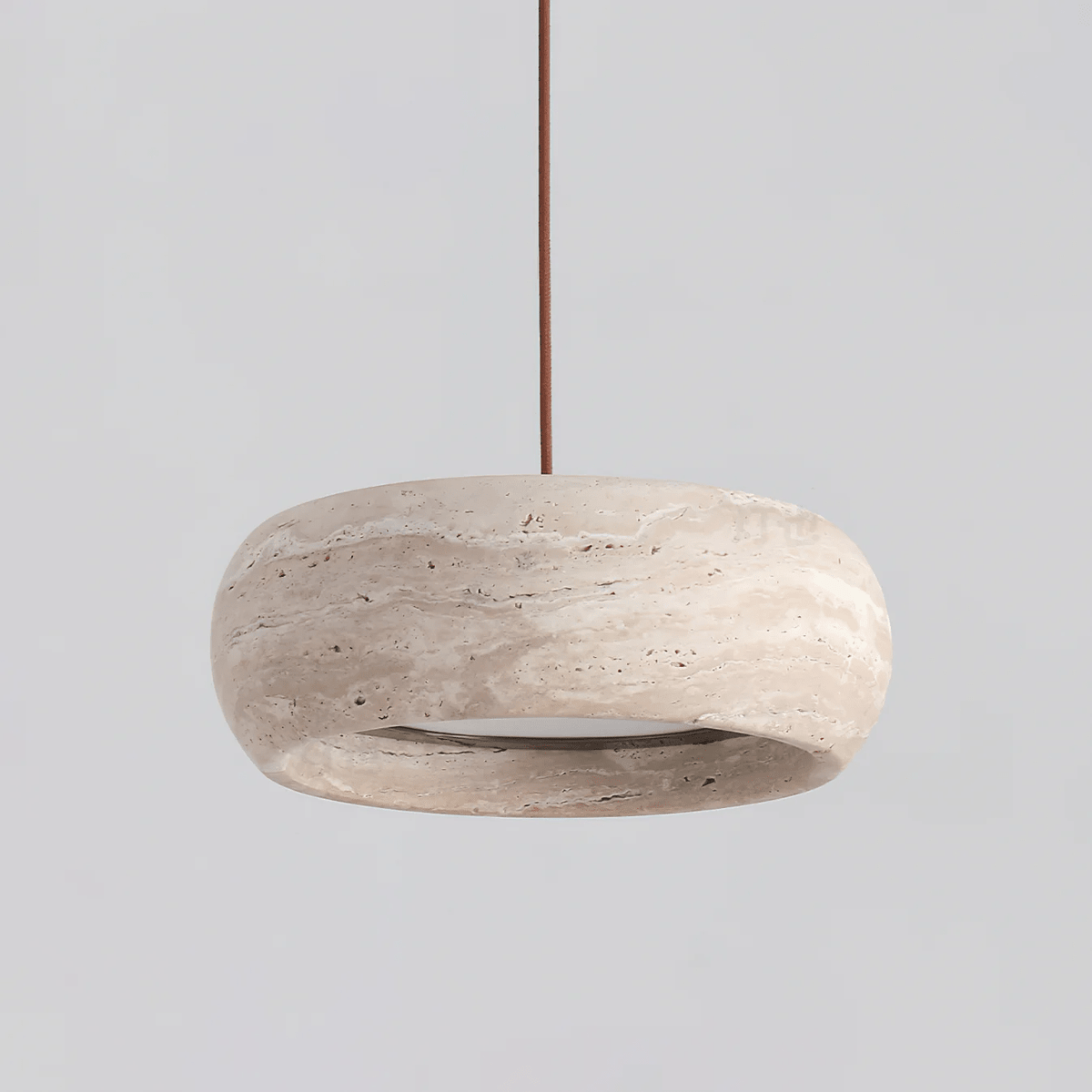 Circular Stone Pendant Light with Warm LED – Adjustable Drop Ceiling Fixture for Dining Room, Kitchen Island, Entryway – Natural Material | Lonoma