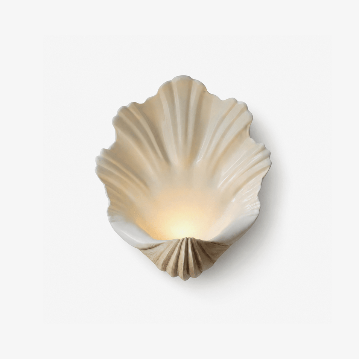 Coastal Seashell Wall Light with Wood Base — Cream Resin Sconce for Bedroom, Living Room, Hallway — Hardwired or Battery Operated Accent | Lonoma