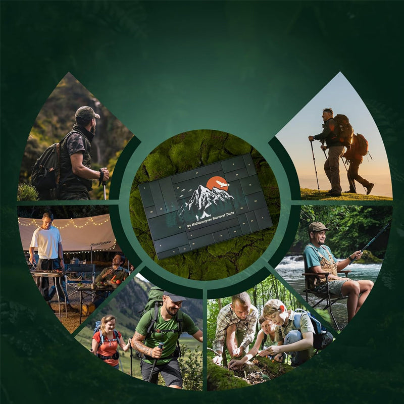 24-Day Adventure Countdown Calendar with Wilderness Survival Tools & Gear for Camping Hiking Bushcraft Enthusiasts | Lonoma