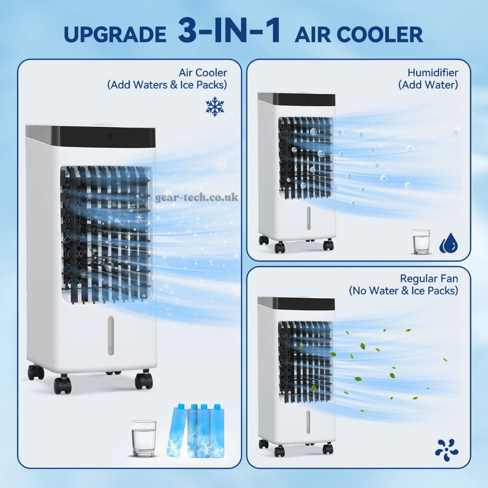 Portable Evaporative Air Cooler Fan 3-in-1 with Humidifier and Oscillation for Home Office Bedroom Desktop Small Personal Space Cooling | Lonoma