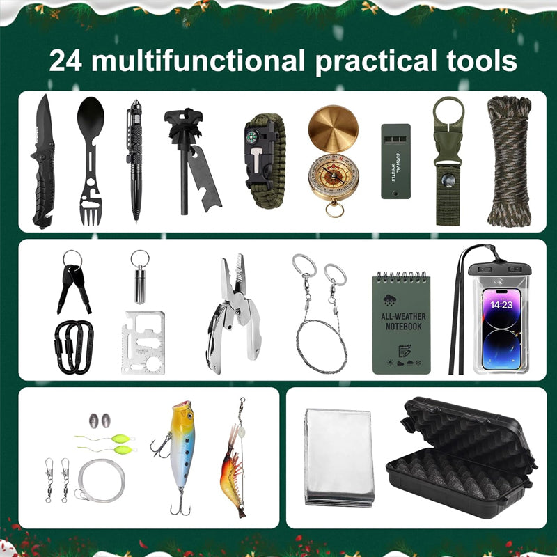 24-Day Outdoor Gear Countdown Calendar with Survival Tools & Accessories for Camping Hiking Adventures | Lonoma