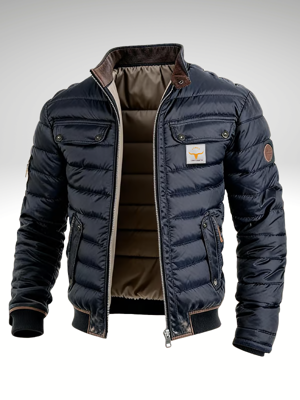 Insulated Quilted Puffer Work Jacket for Men with Corduroy Collar and Utility Pockets, Heavy-Duty Zip Front Workwear Coat | Lonoma