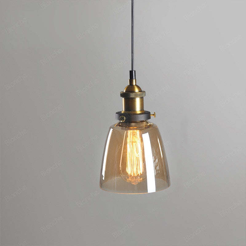 Industrial Glass Shade Hanging Pendant Light Metal Fixture Adjustable Cord Ceiling Lighting for Kitchen Dining Room Bedroom Clear Amber | Lonoma