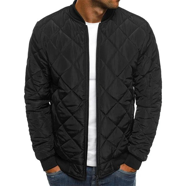 Men's Padded Bomber Jacket with Diamond Quilting for Cold Weather and Everyday Wear | Zip Front Outerwear with Ribbed Trim | Lonoma
