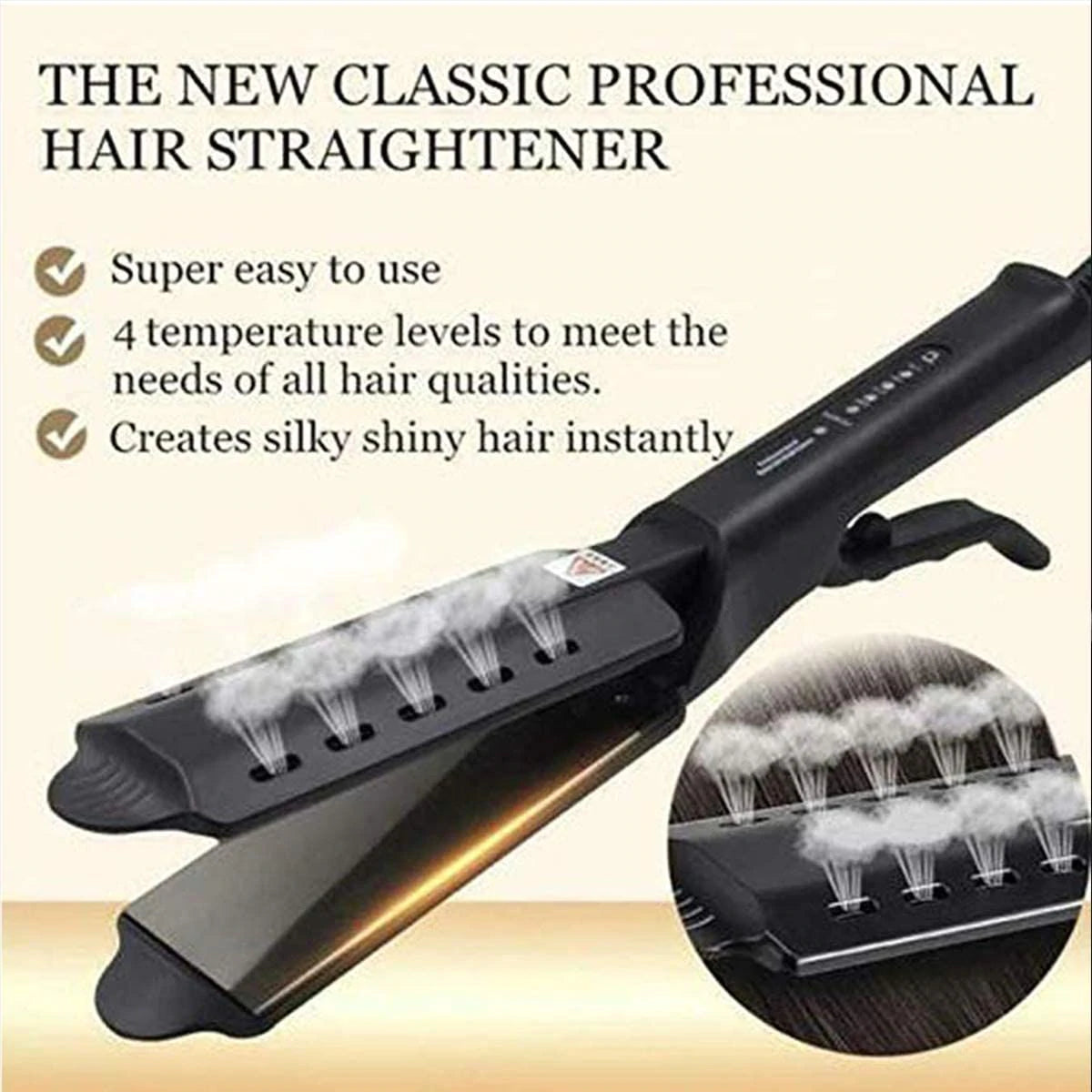 Steamy Four-gear temperature adjustable Ceramic Hair Straightener_0