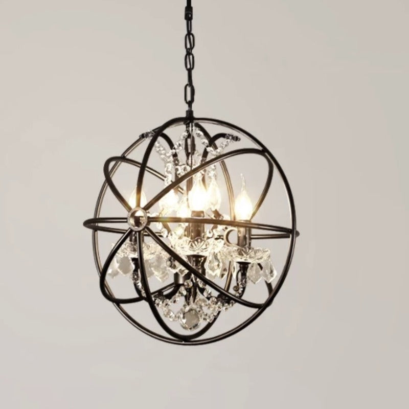 Vintage Metal Candelabra Hanging Fixture with Crystal Accents 4-Light E14 Socket Adjustable Chain Industrial Farmhouse Dining Room Living | Lonoma