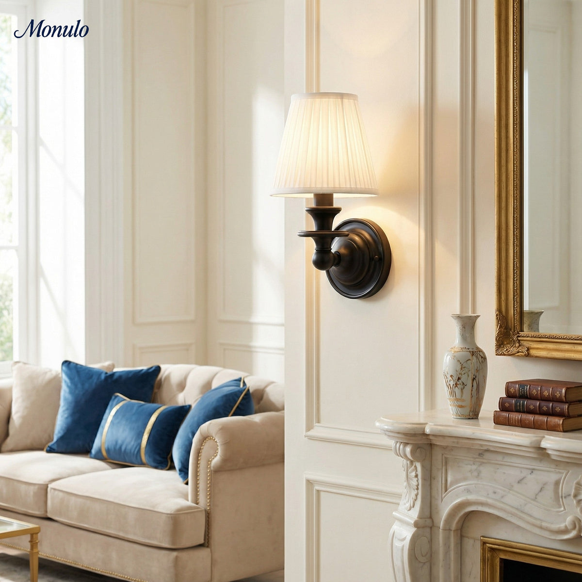 Adjustable Reading Wall Sconce with Fabric Shade & Gooseneck Arm – Wrought Iron Light for Bedroom, Living Room & Hallway | Lonoma