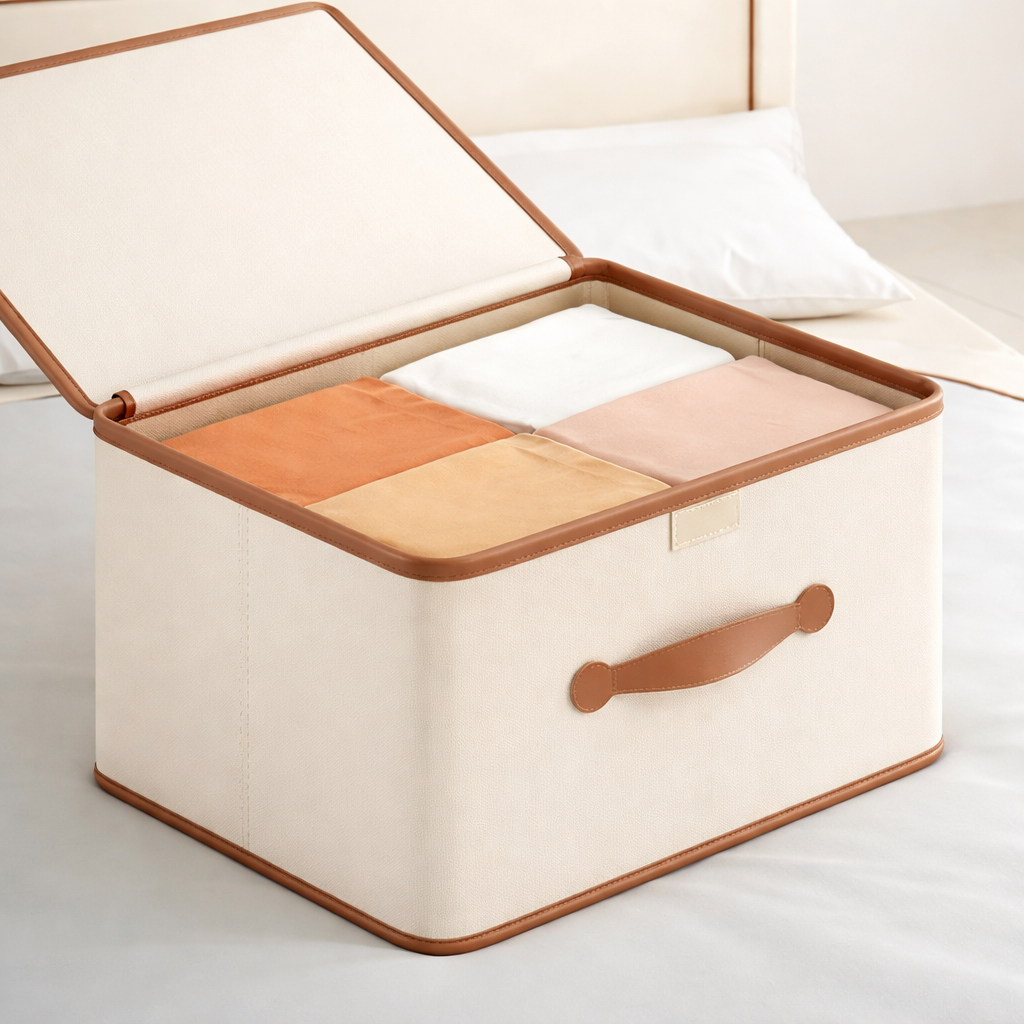 Collapsible Storage Bin with Lid and Handles for Closet Organization – Oxford Cloth Foldable Clothes Container, Stackable Design M-2XL | Lonoma