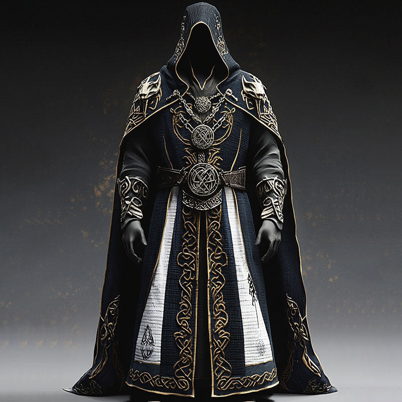 Men's Hooded Medieval Robe with Celtic Embroidery - Gothic Fantasy Costume for Halloween | Lonoma