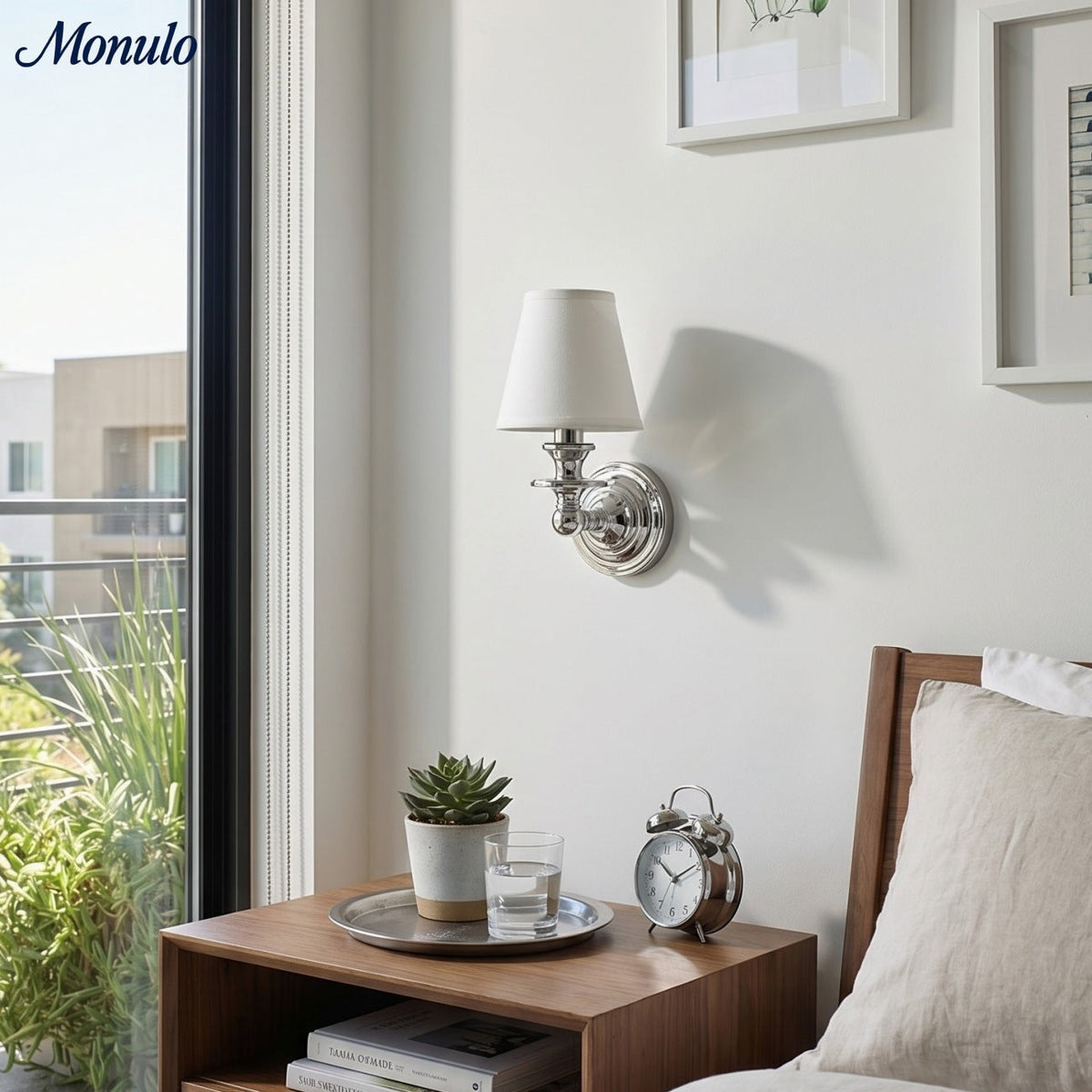Adjustable Reading Wall Sconce with Fabric Shade & Gooseneck Arm – Wrought Iron Light for Bedroom, Living Room & Hallway | Lonoma
