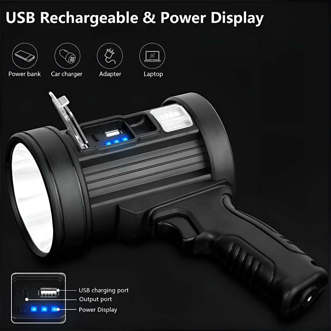High-Power Rechargeable LED Tactical Flashlight | Ultra-Bright 100,000 Lumen Spotlight for Emergency, Security, Camping, Hiking | Lonoma
