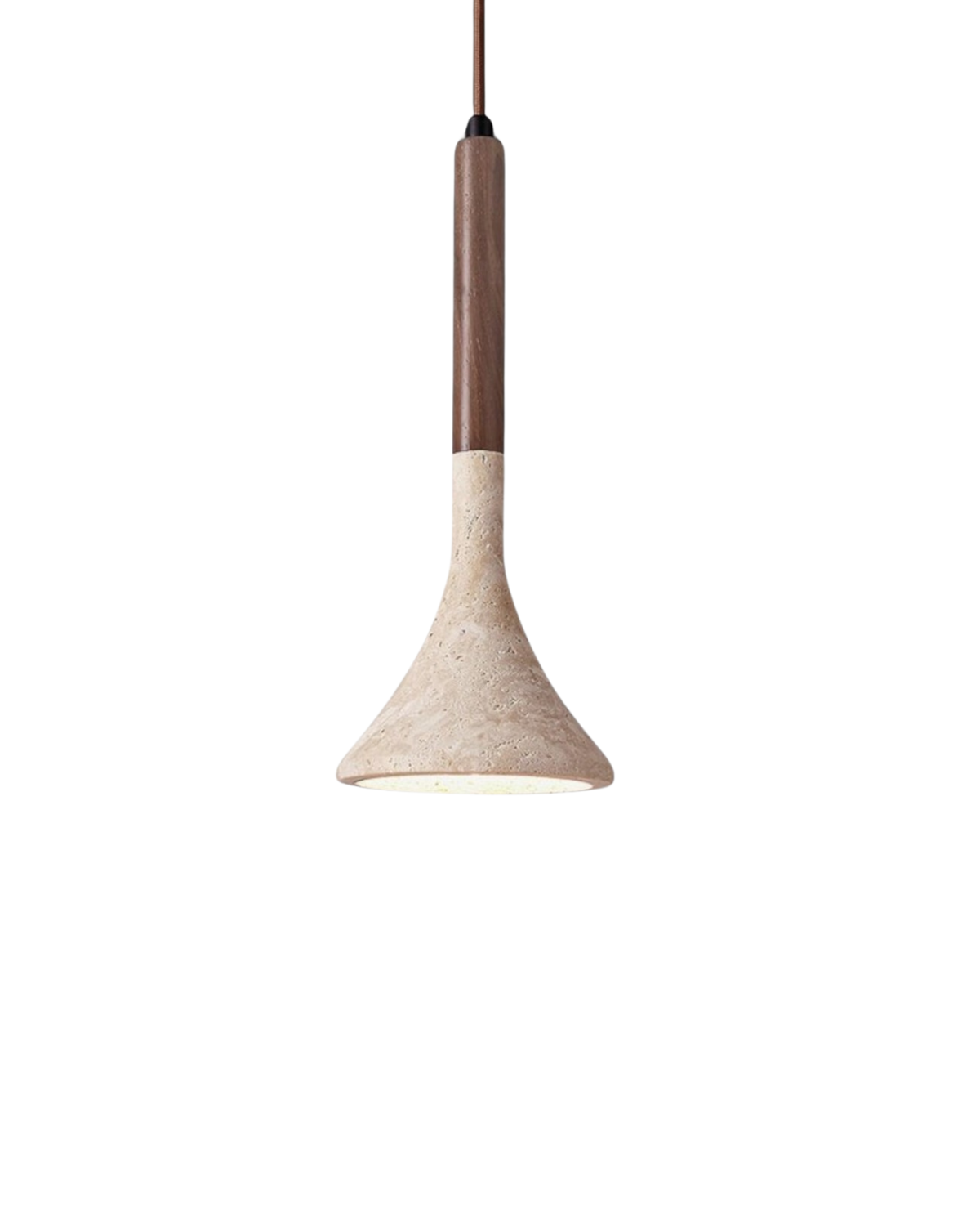 Natural Stone Pendant Light with Wood Accent – Travertine Ceiling Lamp for Dining Room, Kitchen Island, Reading Nook | Lonoma