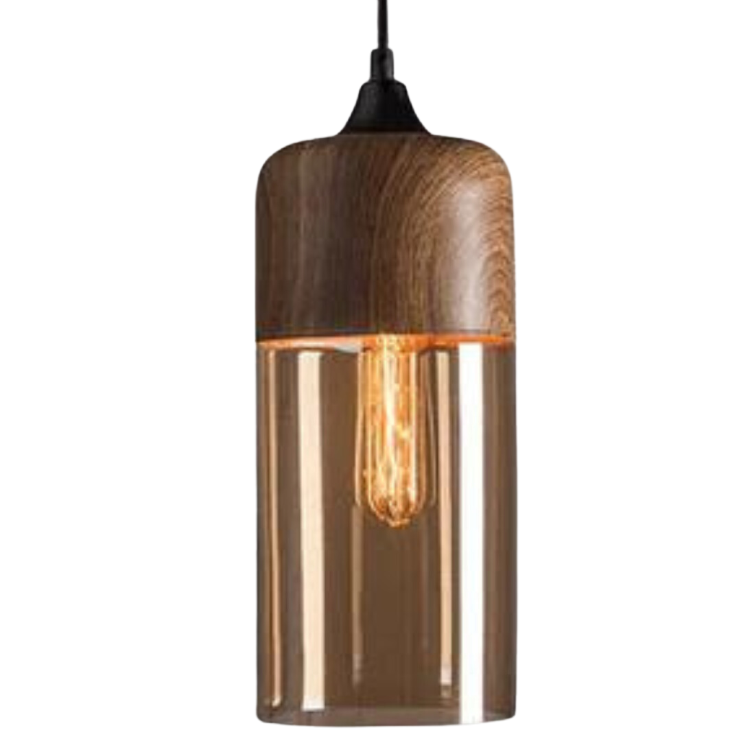 Glass Pendant Light Wood Finish Nordic Hanging Fixture Adjustable Dining Room Kitchen Island Ceiling Lamp E27 Socket | Lonoma