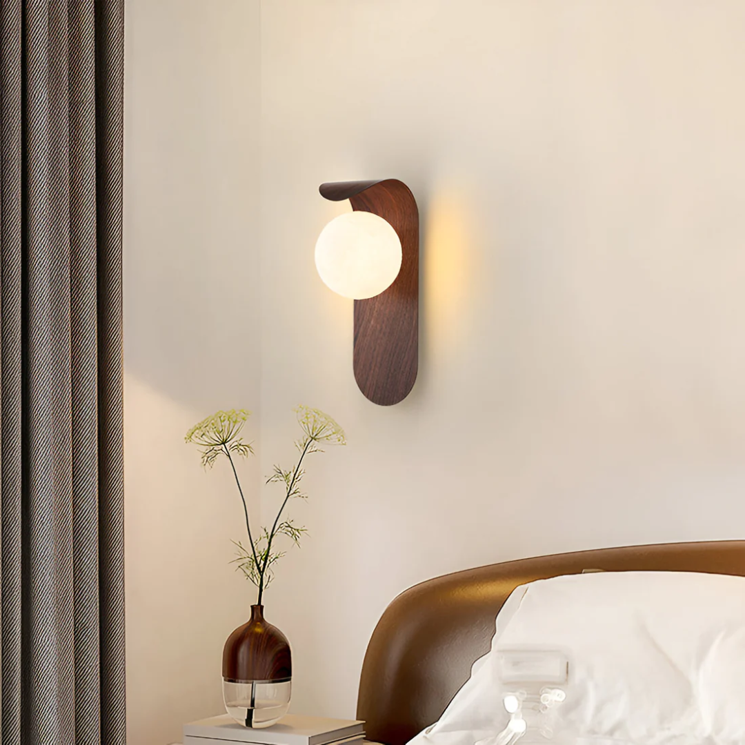 Wood Wall Sconce with Glass Globe | LED Ambient Lighting for Bedroom Living Room Hallway Entryway Minimal Modern | Lonoma