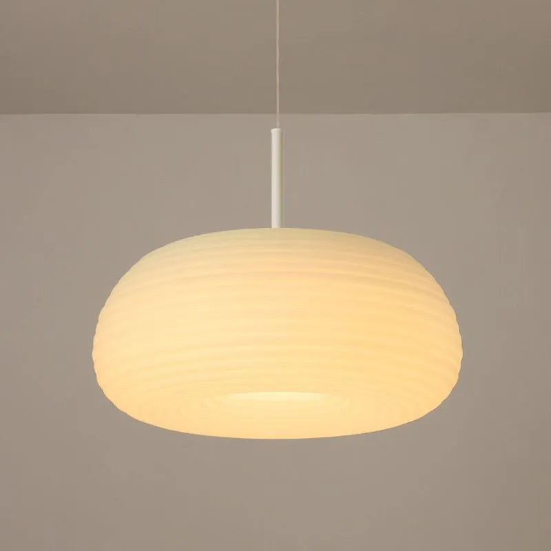 White Acrylic Drum Pendant Light with Dimmable LED, Adjustable Height Hanging Ceiling Fixture for Dining Room Kitchen Bedroom | Lonoma