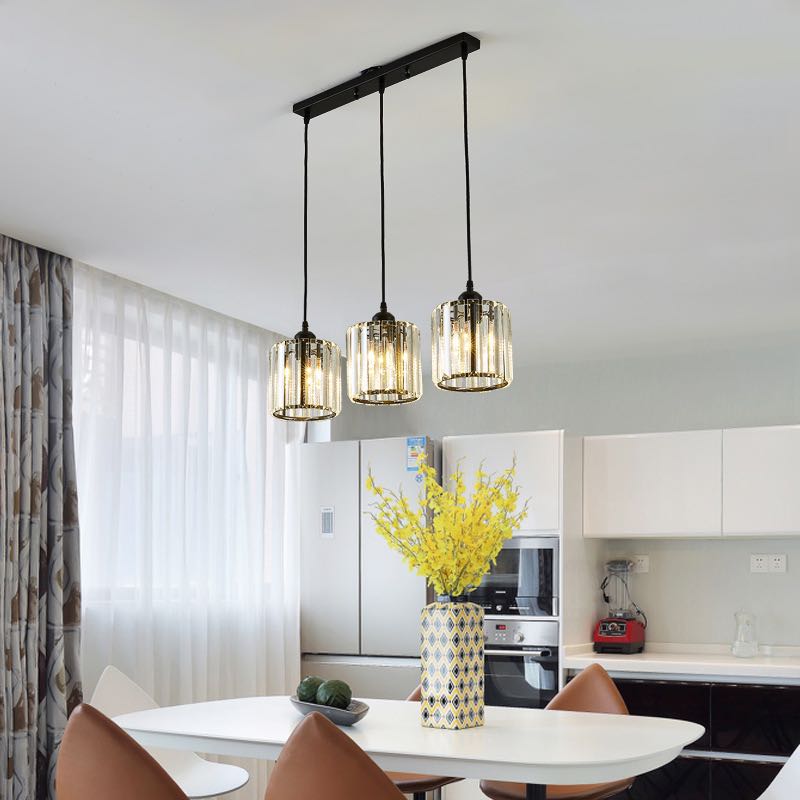 Cylinder Glass Drop Light Fixture with Metal Frame | Adjustable Hanging Height for Kitchen Island and Dining Area | E27 Socket | Lonoma