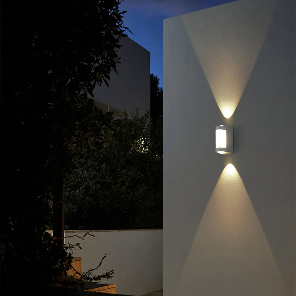 Modern Cylinder Wall Sconce Dual Light Outdoor Fixture Black White Metal Acrylic LED Waterproof Up Down Lighting for Patio Porch Deck | Lonoma