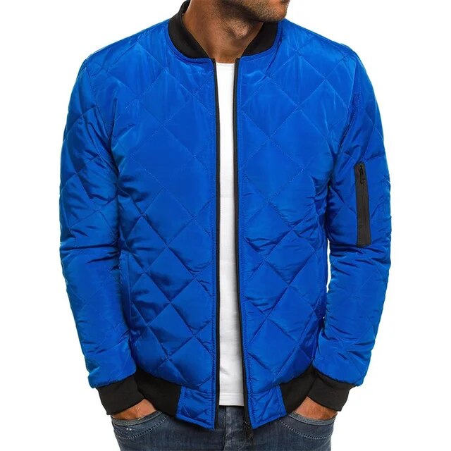 Men's Padded Bomber Jacket with Diamond Quilting for Cold Weather and Everyday Wear | Zip Front Outerwear with Ribbed Trim | Lonoma